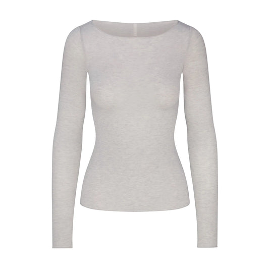 SHEER MODAL LONG SLEEVE BOATNECK TOP | HEATHER GREY