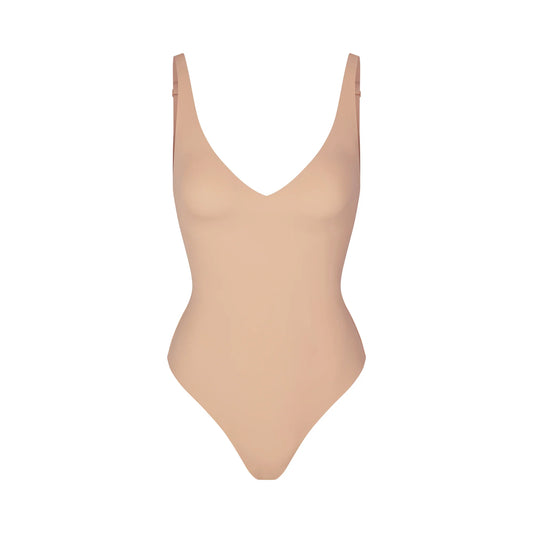 NAKED PLUNGE THONG BODYSUIT | CLAY