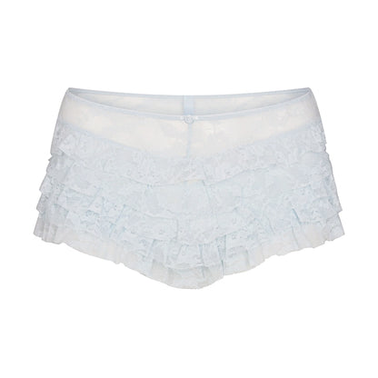 STRETCH LACE RUFFLE SHORT | POWDER BLUE