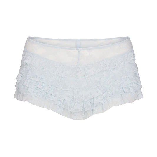 STRETCH LACE RUFFLE SHORT | POWDER BLUE