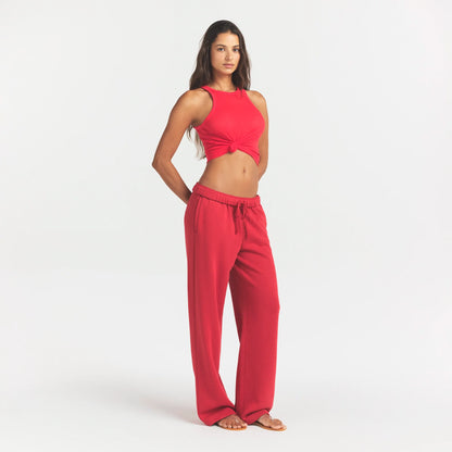 COTTON FLEECE STRAIGHT LEG PANT | WASHED RED