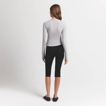 SHEER MODAL CARDIGAN WITH COVERED BUTTONS | HEATHER GREY