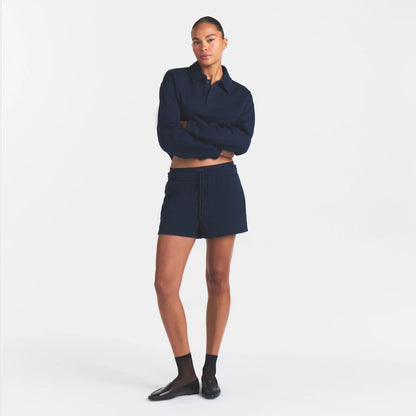 COTTON FLEECE DOUBLE WAISTBAND SHORT | NAVY