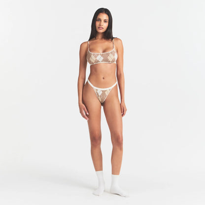 LIGHTWEIGHT COTTON LOGO PICOT THONG | CAFE ARGYLE PRINT