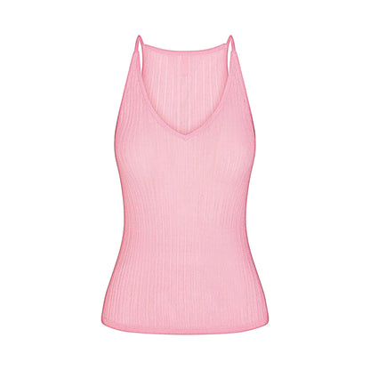 SHEER KNIT PLUNGE TANK | PEONY