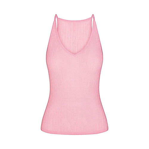 SHEER KNIT PLUNGE TANK | PEONY