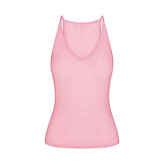 SHEER KNIT PLUNGE TANK | PEONY