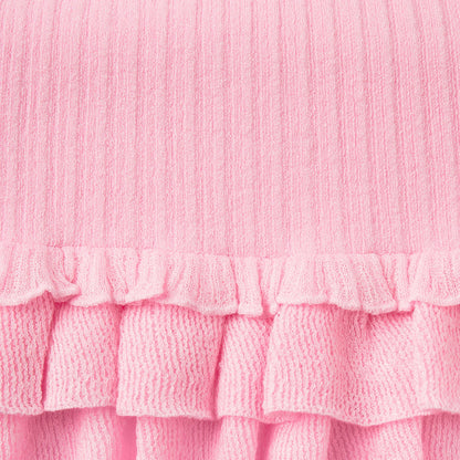 SHEER KNIT RUFFLE DRESS | PEONY