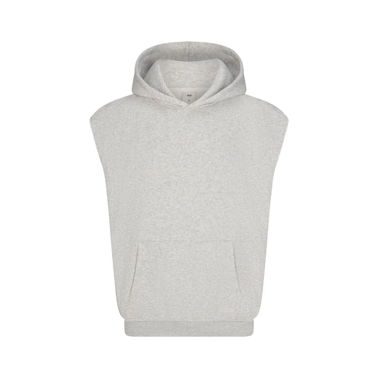 FLEECE LOUNGE MENS SLEEVELESS HOODIE | LIGHT HEATHER GREY