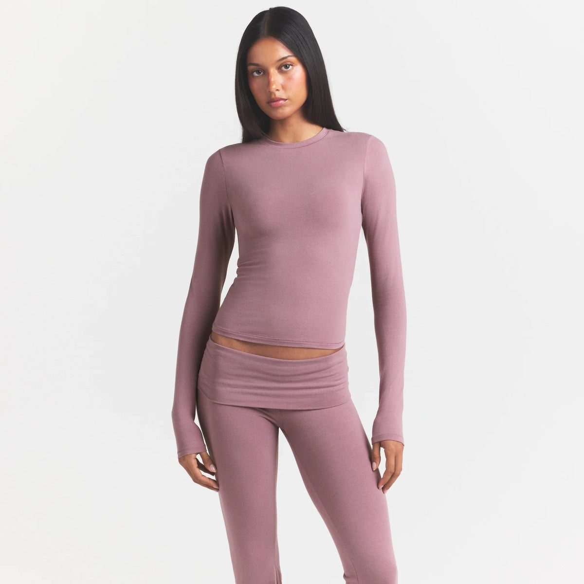 COTTON JERSEY LONG SLEEVE T-SHIRT | MUTED MAUVE