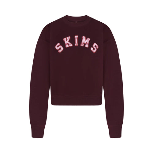 COTTON FLEECE CREWNECK | CURRANT ARCHED SKIMS PLAID