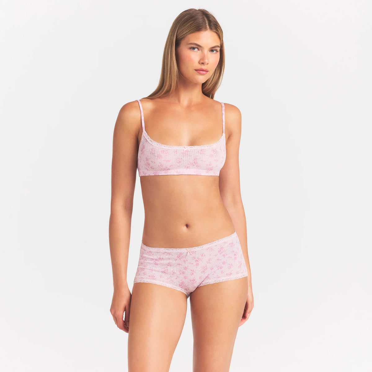 LIGHTWEIGHT COTTON POINTELLE LACE BOY SHORT | BLOOM DAINTY FLORAL
