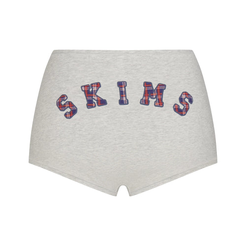 COTTON JERSEY LOGO BOY SHORT | LIGHT HEATHER GREY ARCHED SKIMS PLAID