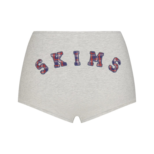 COTTON JERSEY LOGO BOY SHORT | LIGHT HEATHER GREY ARCHED SKIMS PLAID