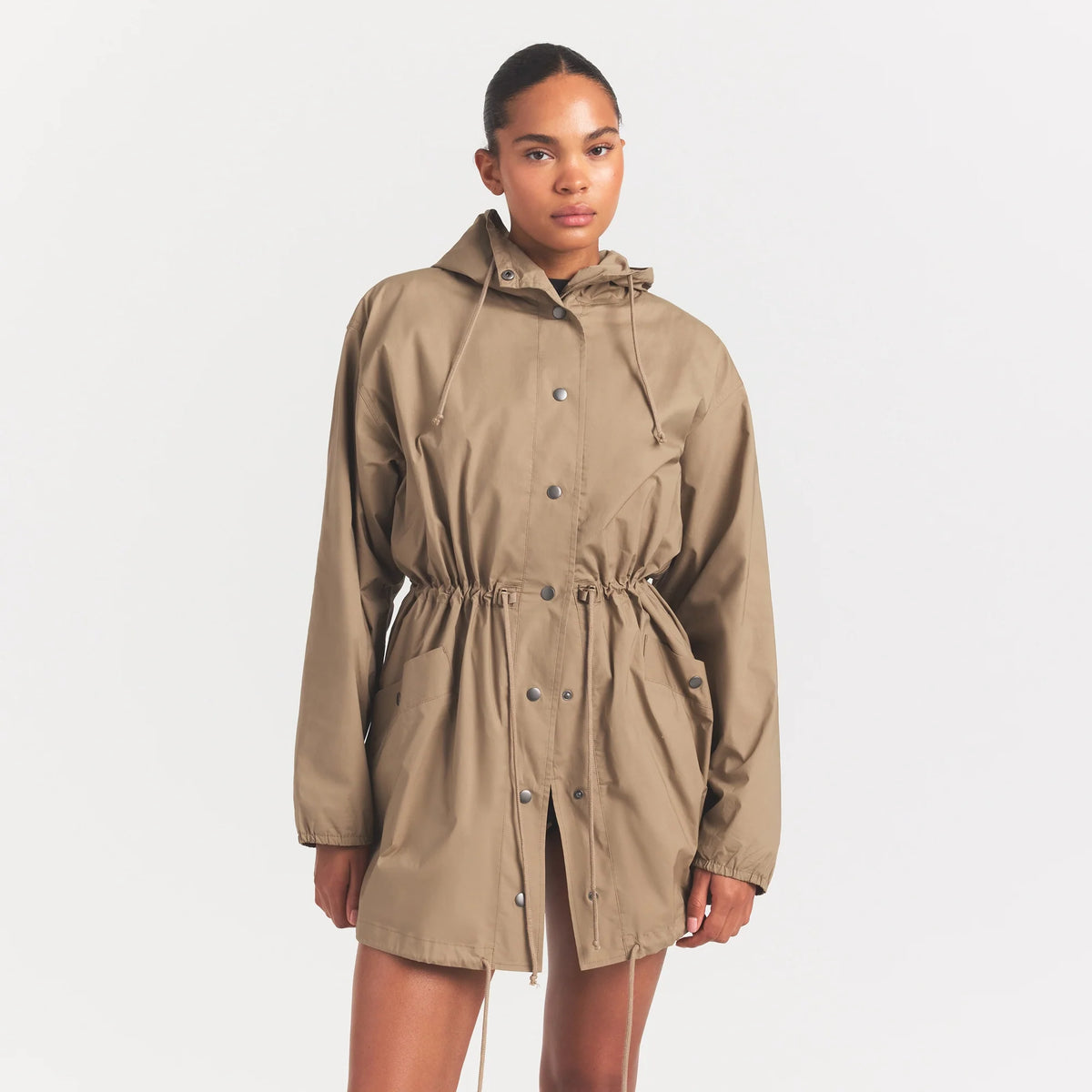 WOVEN COTTON OVERSIZED ANORAK | DESERT