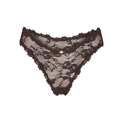 STRETCH LACE DIPPED THONG | ESPRESSO