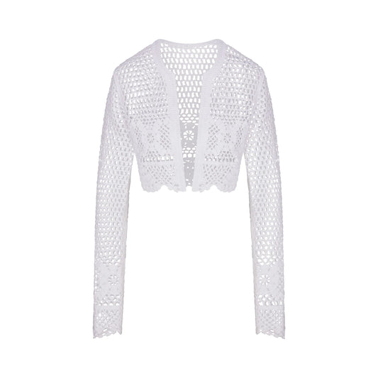 SWIM COVER-UPS CROCHET CROPPED CARDIGAN | SNOW