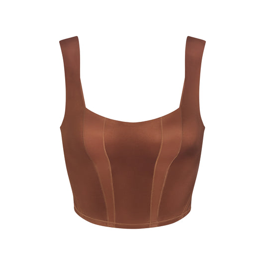 NikeSKIMS SATIN SHINE PANELED SCOOP TANK | CAROB BROWN