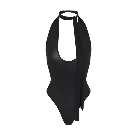 CUPRO JERSEY HALTER BODYSUIT | OBSIDIAN