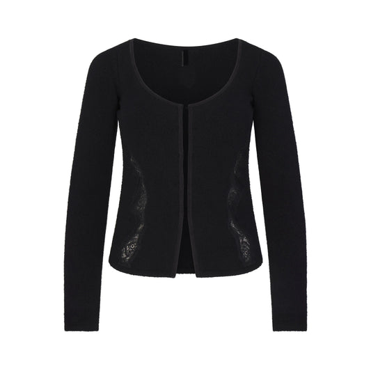 LACE KNIT LONG SLEEVE CARDIGAN | OBSIDIAN