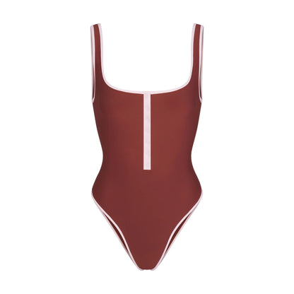 SIGNATURE SWIM SNAP FRONT ONE PIECE | HENNA CONTRAST