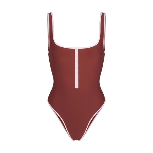 SIGNATURE SWIM SNAP FRONT ONE PIECE | HENNA CONTRAST