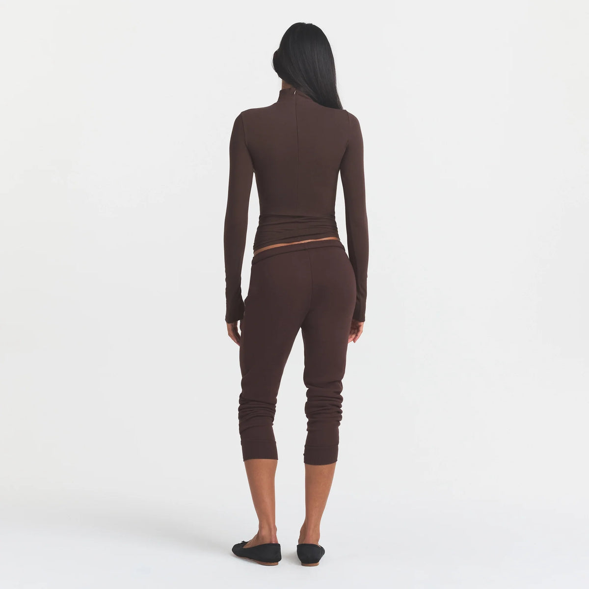 COTTON FLEECE LEGGING WITH EMBOSSED LOGO | ESPRESSO