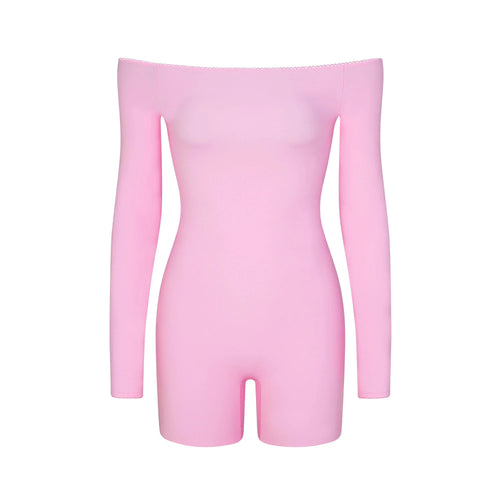 FITS EVERYBODY PICOT OFF THE SHOULDER ONESIE | BUBBLE GUM