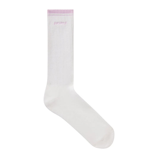 SKIMS SOCKS RIBBED CREW LOGO SOCK | SNOW AND CHERRY BLOSSOM