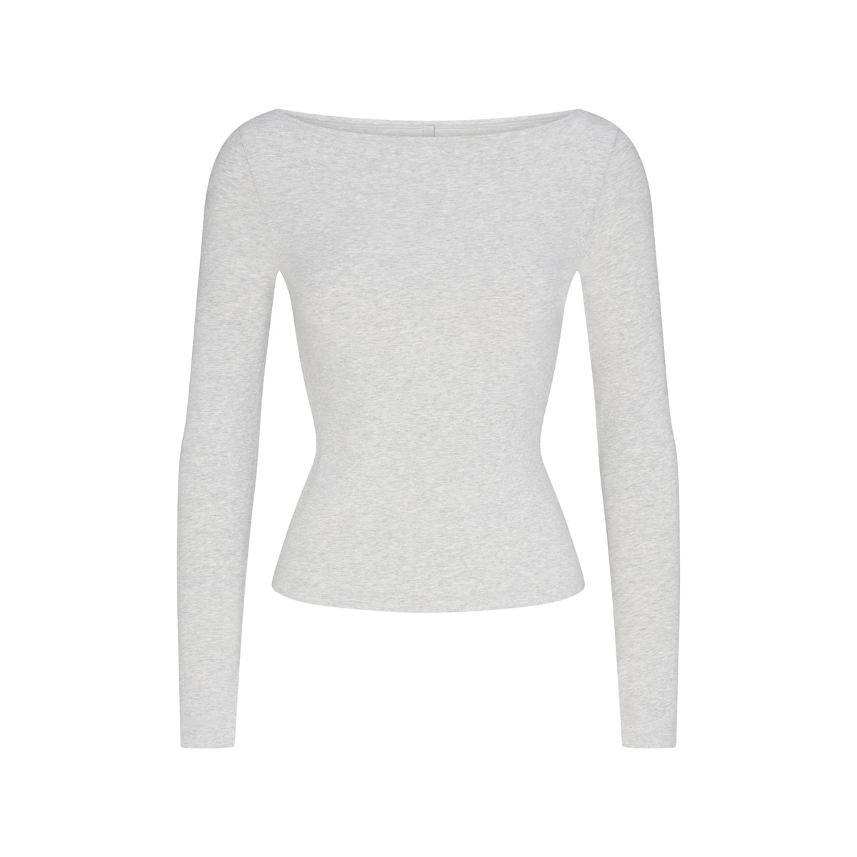 COTTON JERSEY LONG SLEEVE BOATNECK TOP | LIGHT HEATHER GREY