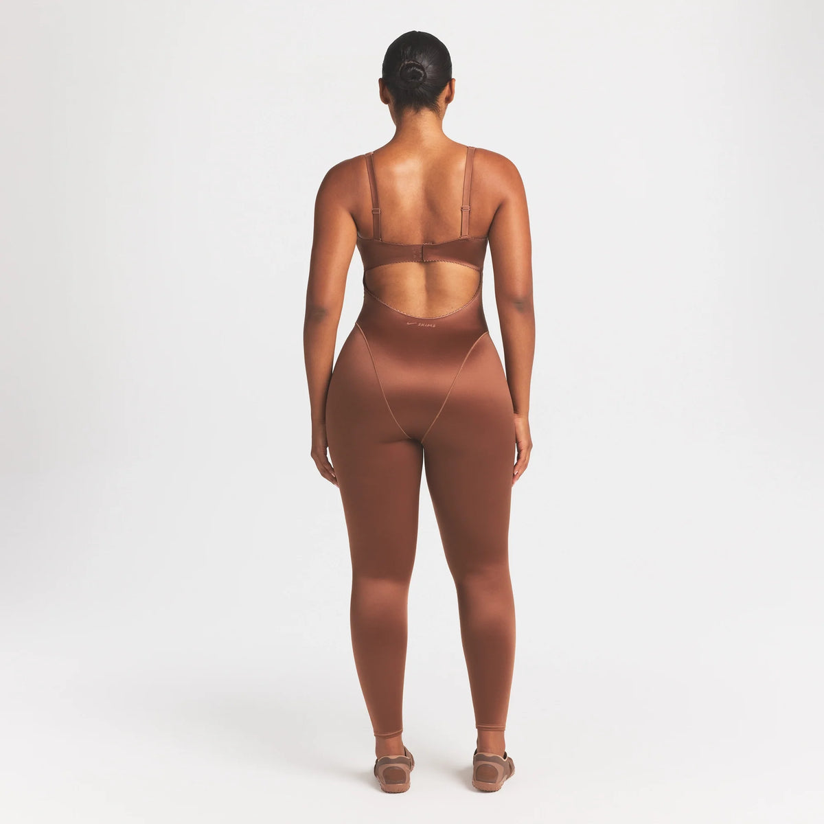 NikeSKIMS SATIN SHINE PANELED 26" ONE PIECE | CAROB BROWN