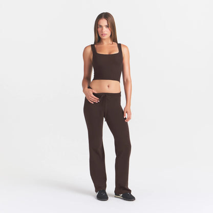 COTTON JERSEY STRAIGHT LEG PANT | ESPRESSO