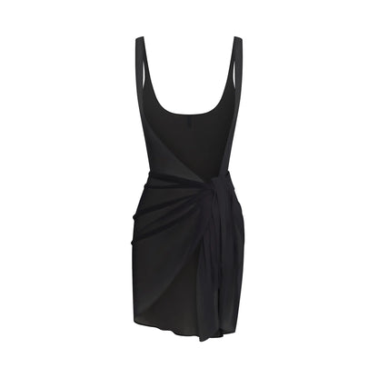 SWIM COVER-UPS SHEER OPEN FRONT SARONG | OBSIDIAN