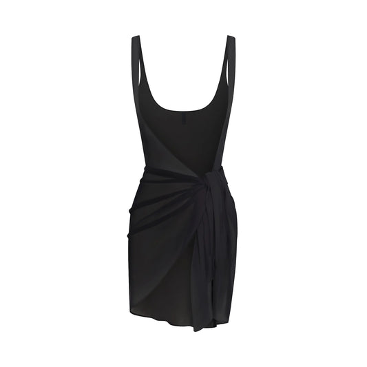 SWIM COVER-UPS SHEER OPEN FRONT SARONG | OBSIDIAN