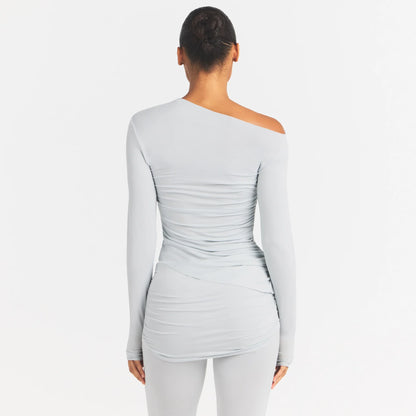 CUPRO JERSEY ASYMMETRICAL TOP | PEARL