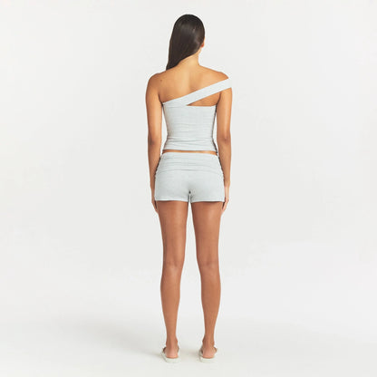 COTTON JERSEY FOLDOVER SHORT | LIGHT HEATHER GREY