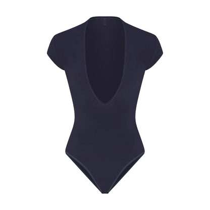 COTTON JERSEY DEEP PLUNGE BODYSUIT | NAVY