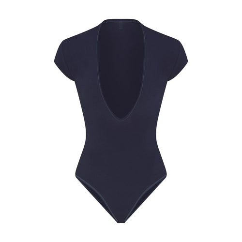 COTTON JERSEY DEEP PLUNGE BODYSUIT | NAVY