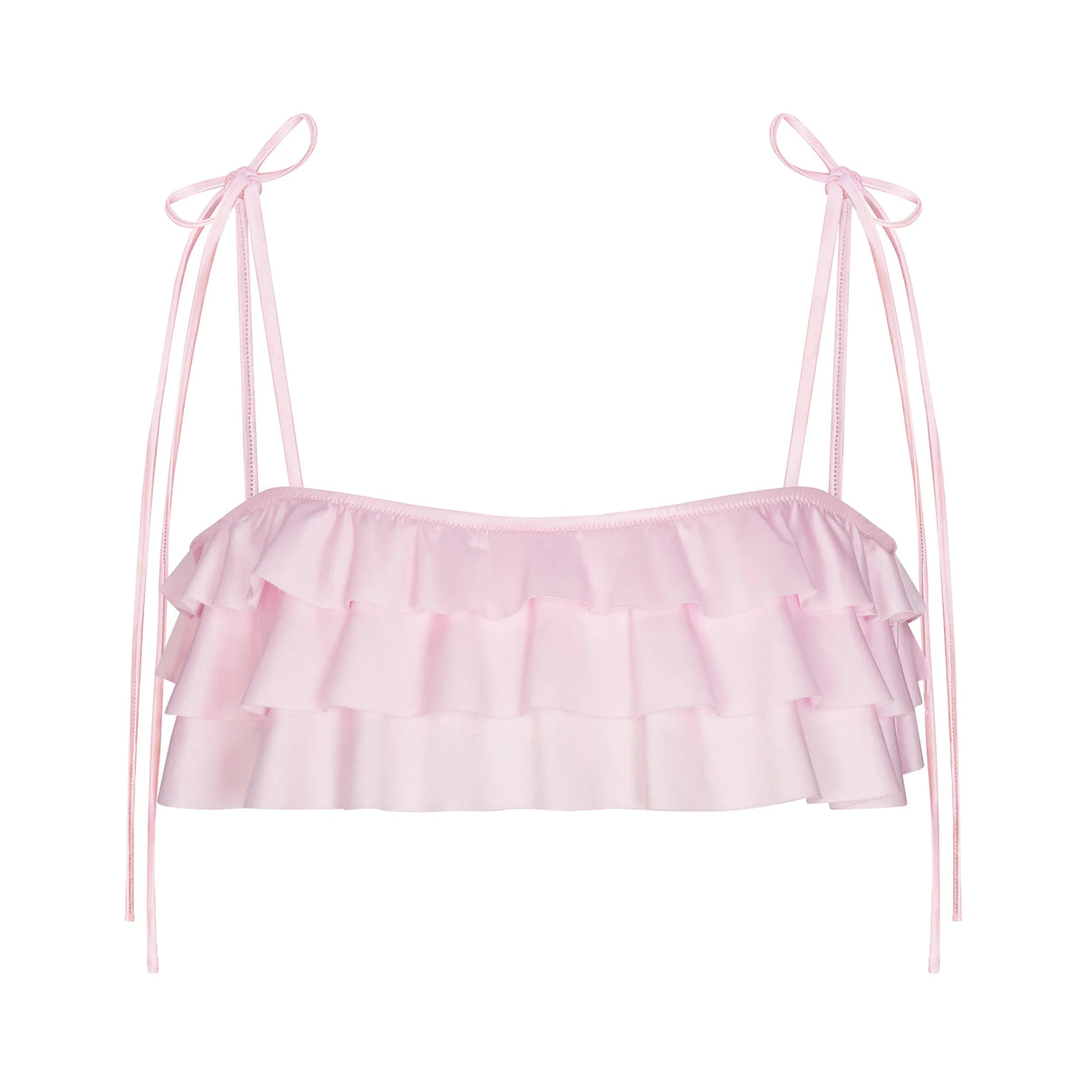 SATIN SWIM RUFFLE BIKINI TOP | CHERRY BLOSSOM