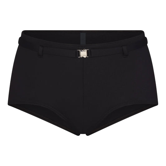 ICONIC SWIM BELTED BOY SHORT BIKINI BOTTOM | OBSIDIAN