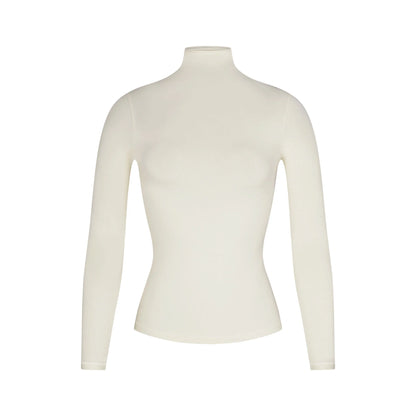 COTTON JERSEY LONG SLEEVE TURTLENECK | BONE