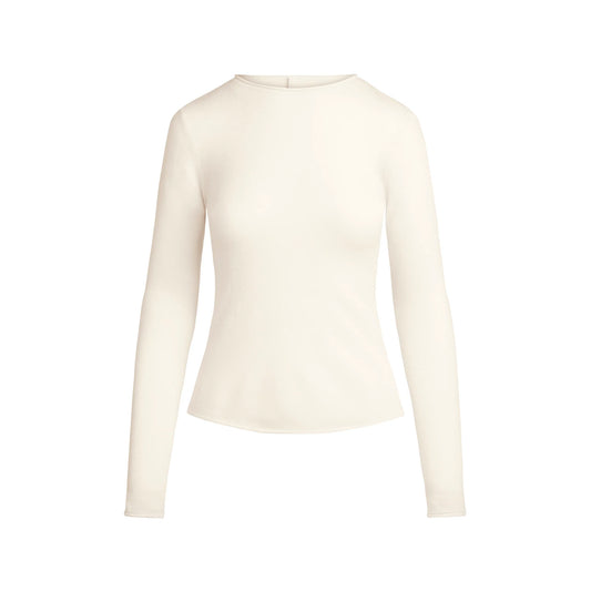 FEATHERWEIGHT CASHMERE LONG SLEEVE TOP | EGRET